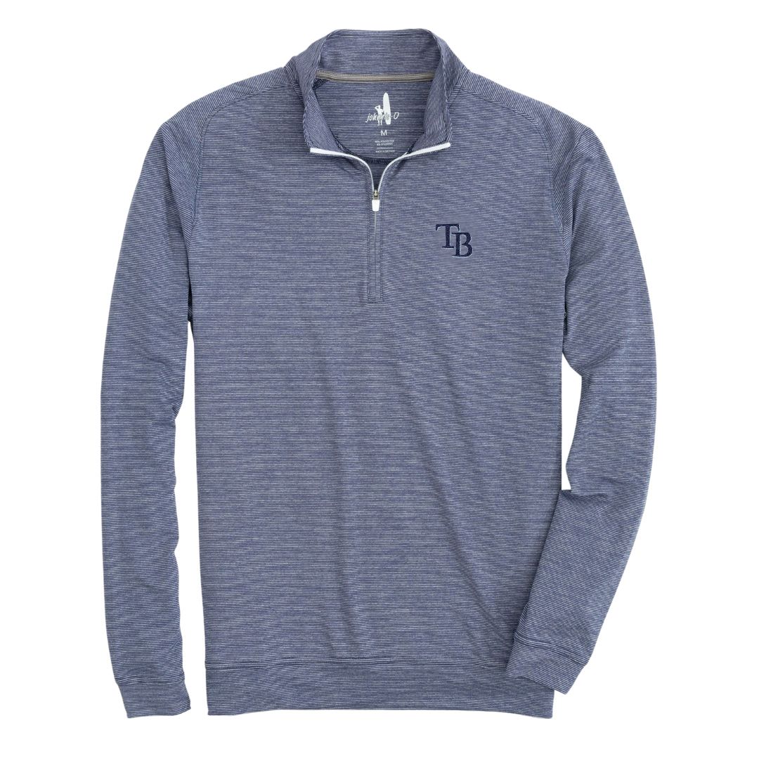 Rays Men's Johnnie-O Navy Striped Vaughn TB 1/4 Zip Pullover