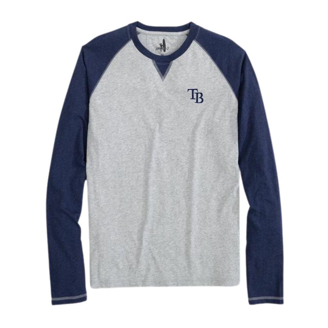 Rays Men's Johnnie-O Grey Navy TB Alsen Raglan Long Sleeve Shirt