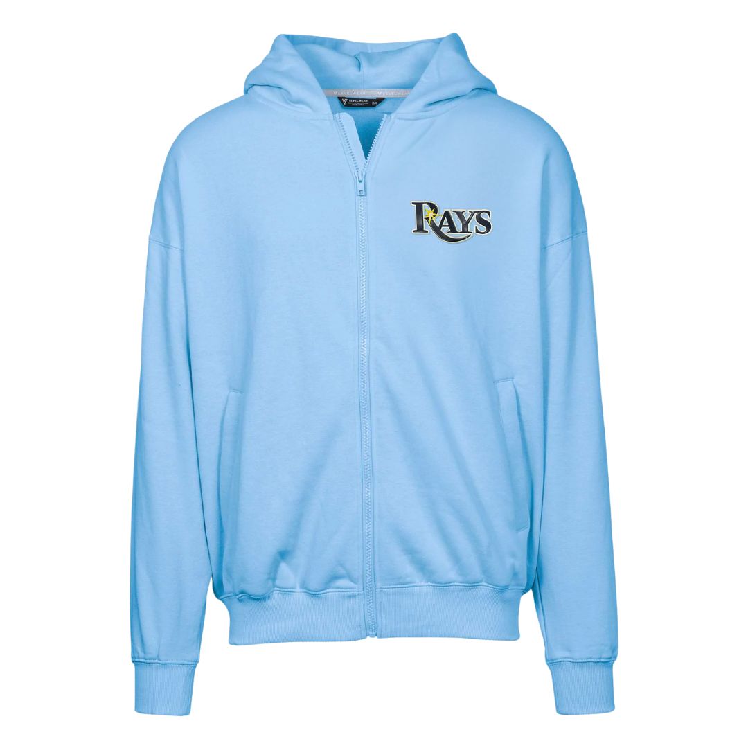 Rays Levelwear Light Blue Wordmark Uphill Zip Up Hoodie