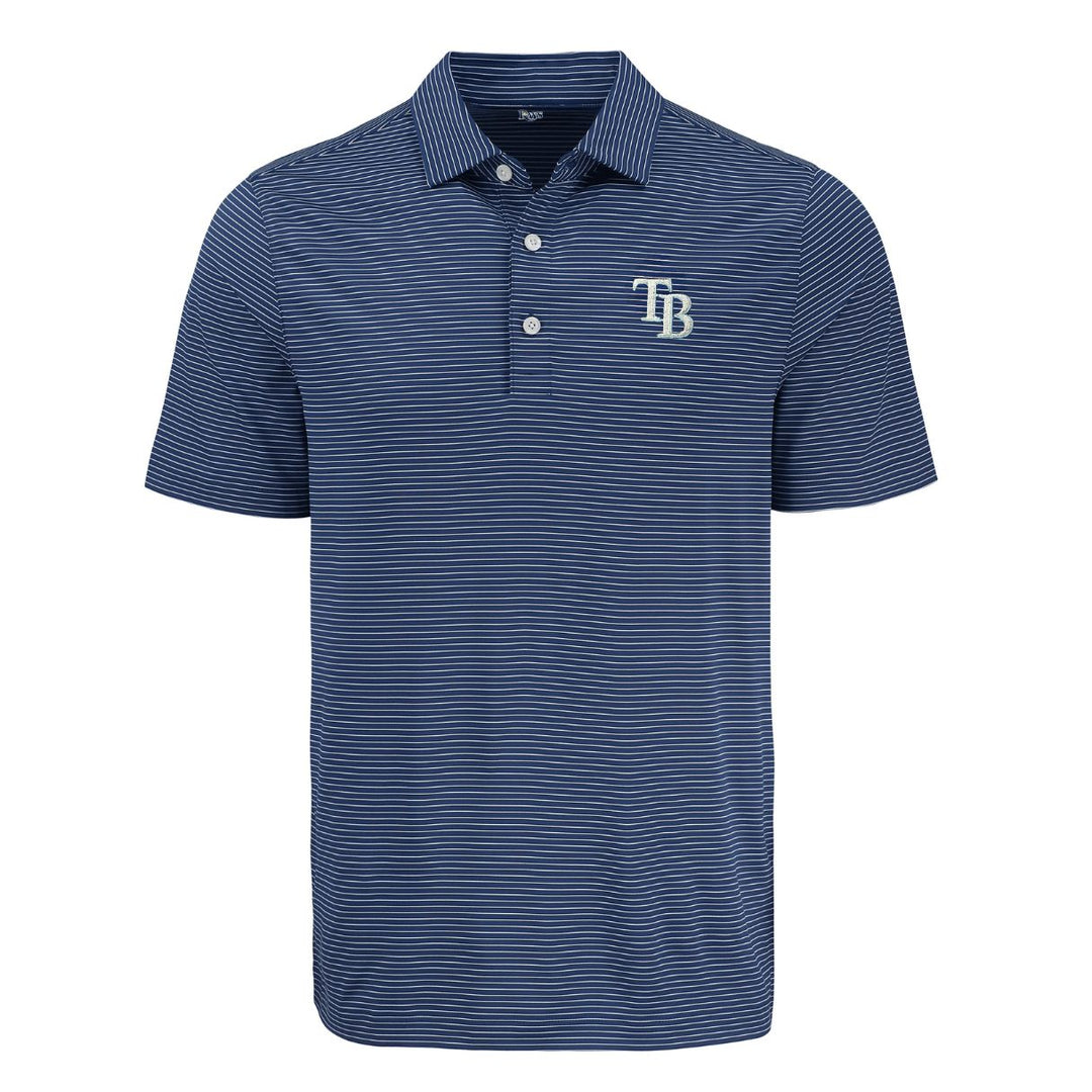 Rays Men's Navy TB Full Turn Ecotec Striped Polo