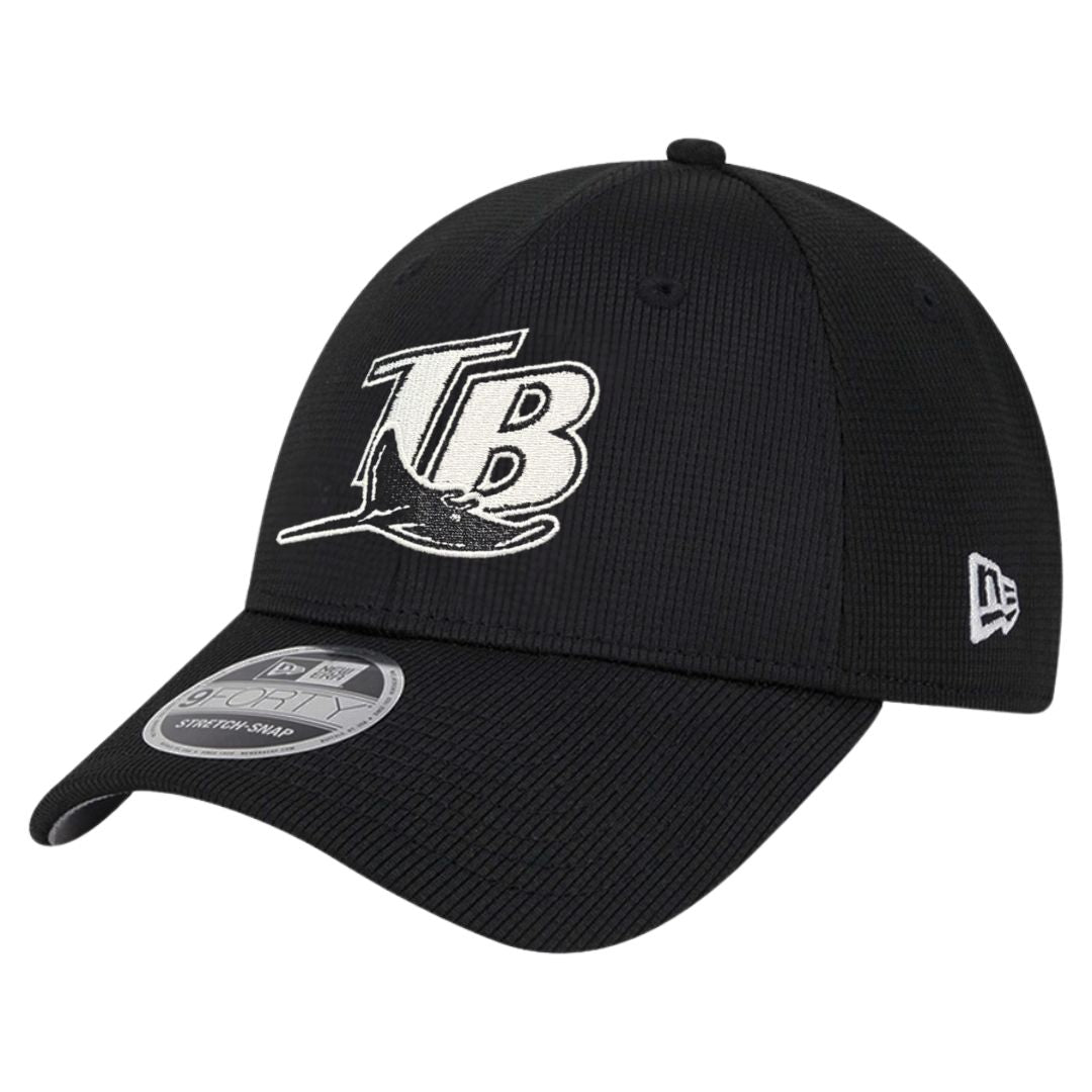 Rays New Era Black White Coop Devil Rays 9Forty Stretch-Snap Hat