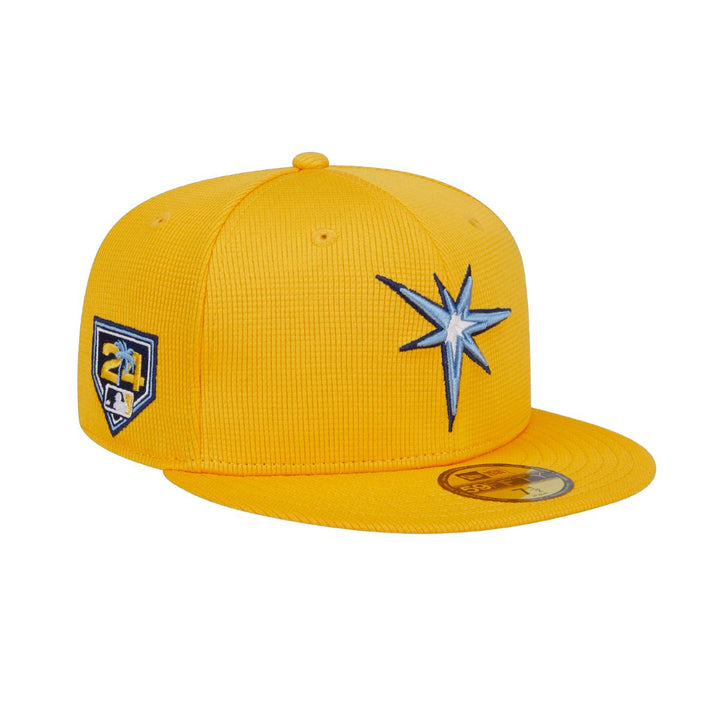 Rays New Era Yellow Burst 2024 Spring Training On-Field 59Fifty Fitted Hat