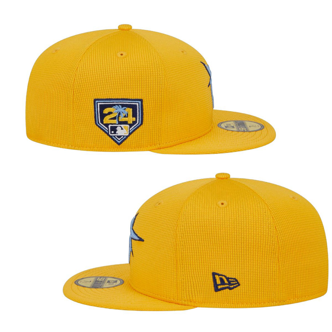 Rays New Era Yellow Burst 2024 Spring Training On-Field 59Fifty Fitted Hat