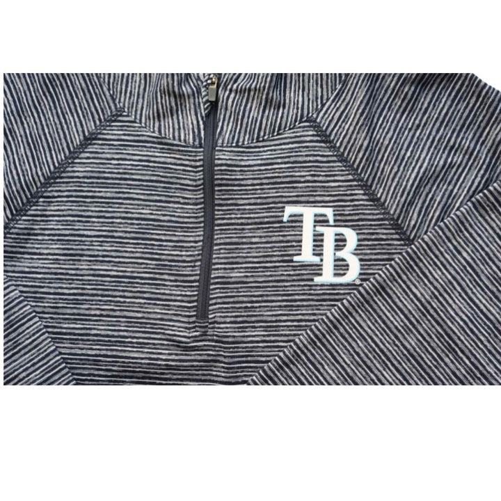 Rays Women's New Era Navy TB Striped Quarter Zip Pullover Jacket