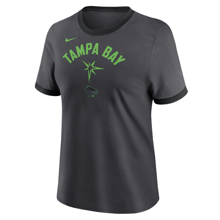 Rays Women's Nike Charcoal Grey & Black City Connect Tampa Bay Neon Burst Ringer Tee