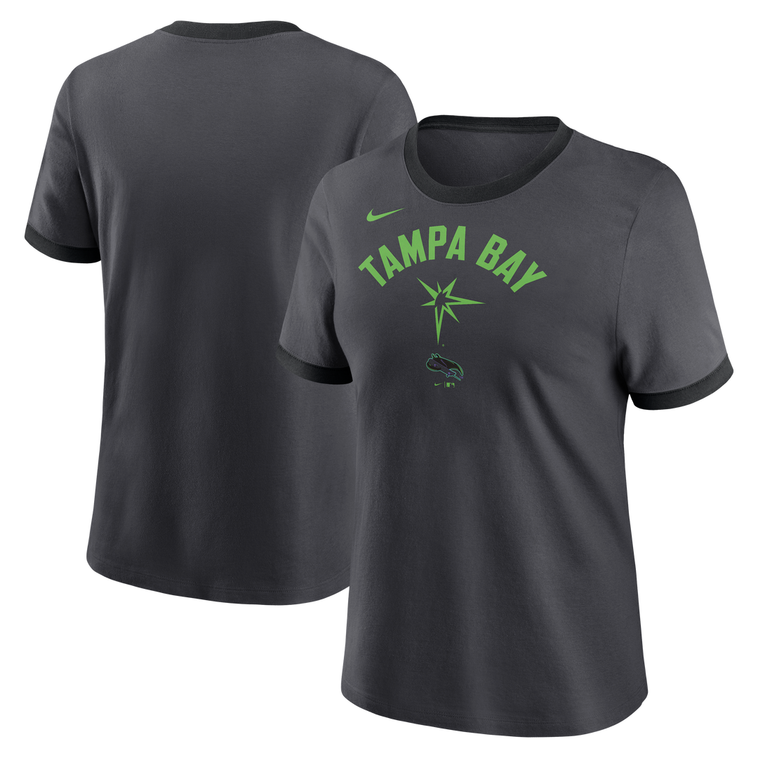 Rays Women's Nike Charcoal Grey & Black City Connect Tampa Bay Neon Burst Ringer Tee