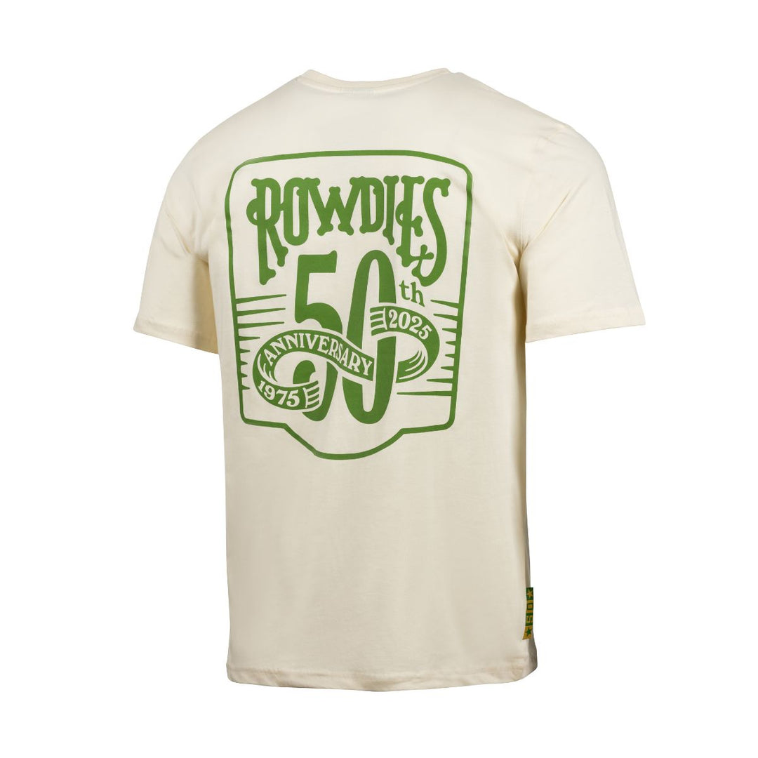 Rowdies Tan 50th Anniversary Logo On Back T-Shirt