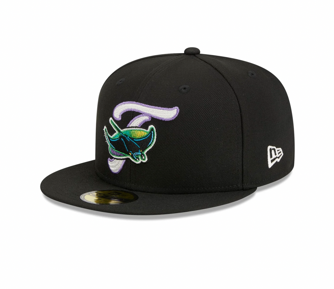 Rays New Era Black Devil Rays Duo Logo 59Fifty Fitted Hat