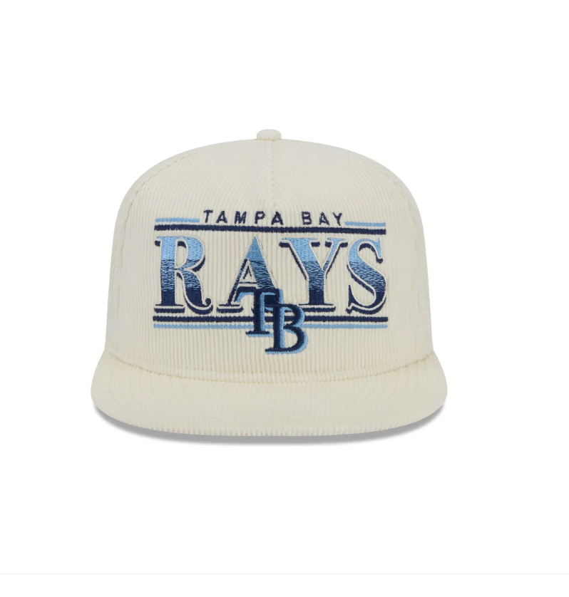 Rays New Era White Corduroy Rays 20th Patch Golfer Snapback Hat