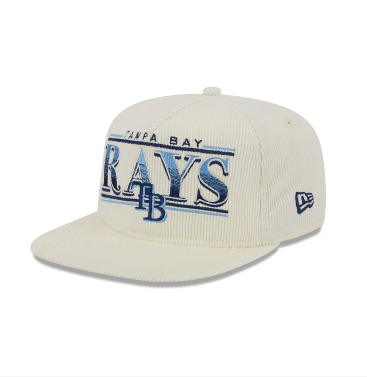 Rays New Era White Corduroy Rays 20th Patch Golfer Snapback Hat