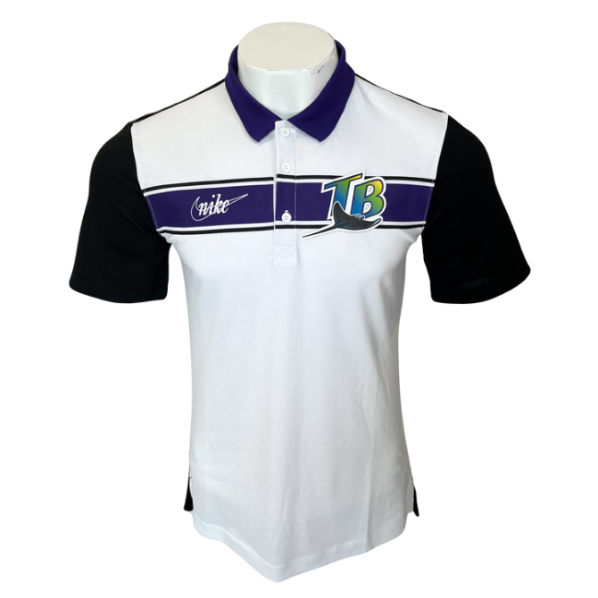 Rays Men's Nike White Purple Devil Rays Stripe Polo