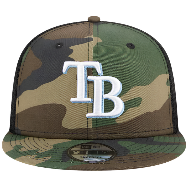 Rays Youth New Era Woodland Trucker 9FIFTY hat