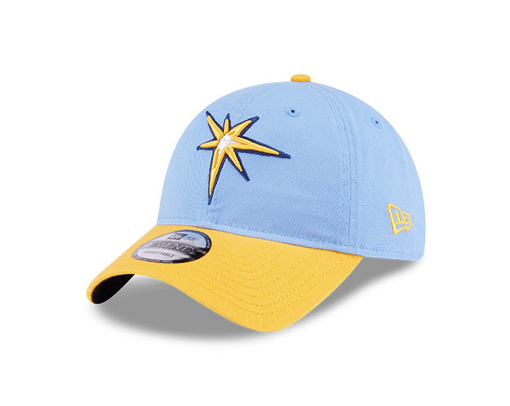 Rays New Era Light Blue/Yellow Burst 2025 On-Field Spring Training NO PATCH 9Twenty Adjustable Hat