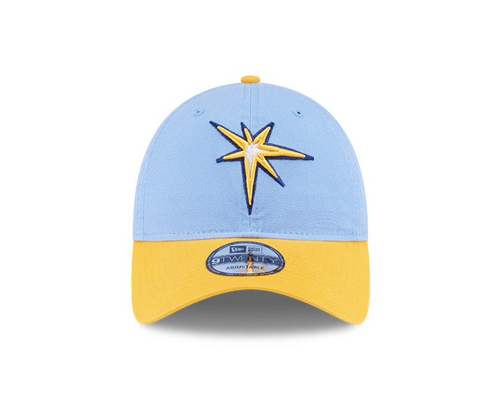 Rays New Era Light Blue/Yellow Burst 2025 On-Field Spring Training NO PATCH 9Twenty Adjustable Hat