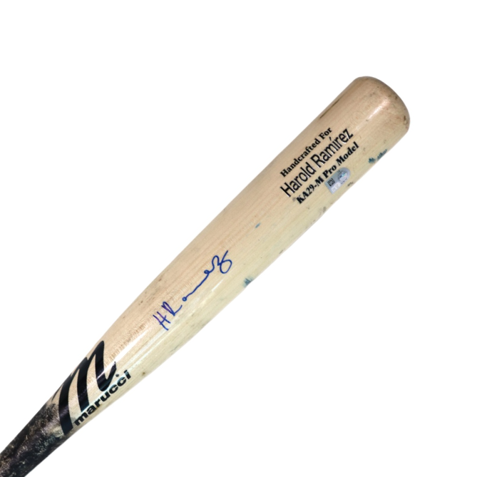 Rays Harold Ramirez Game Used Autographed Broken Bat