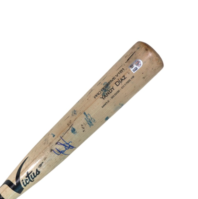 Rays Yandy Diaz Team Issued Autographed Broken Bat