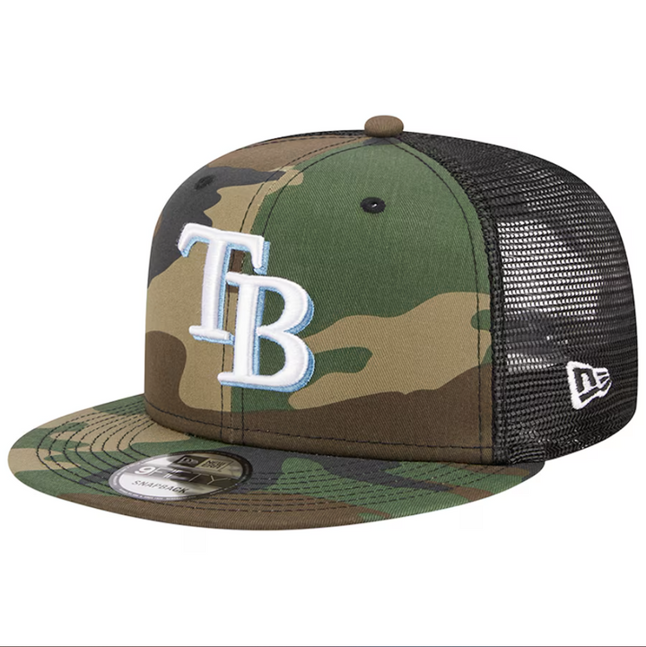 Rays Youth New Era Woodland Trucker 9FIFTY hat