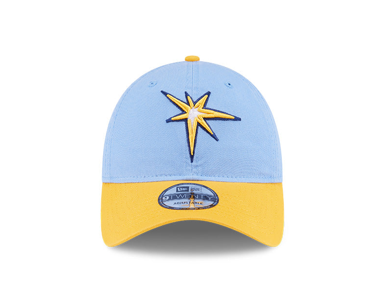 Rays New Era Youth Light Blue/Yellow Burst 2025 On-Field 9Twenty Adjustable Hat