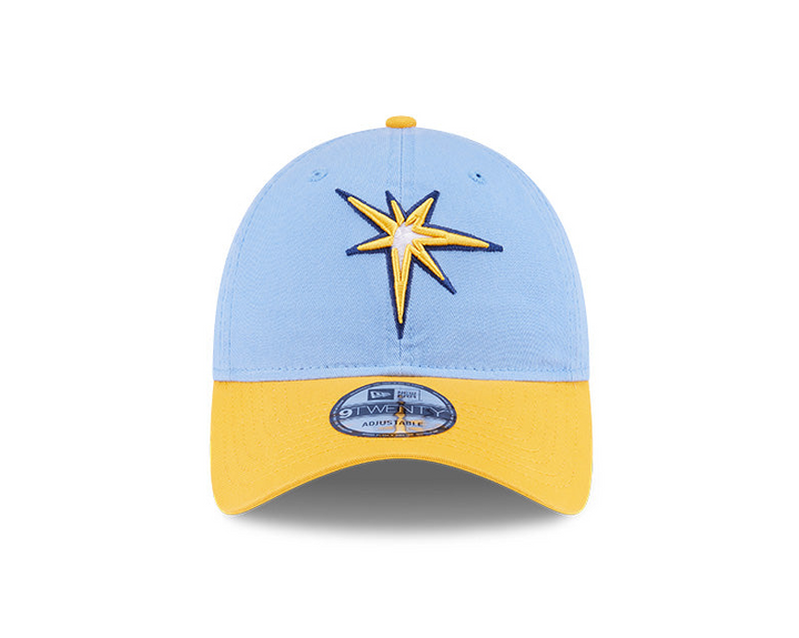 Rays New Era Youth Light Blue/Yellow Burst 2025 On-Field NO PATCH Spring Training 9Twenty Adjustable Hat