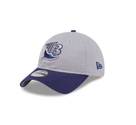 Rays Youth New Era 2025 Grey Navy Batting Practice 9Twenty Adjustable Hat