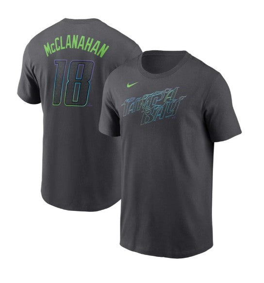 Rays Men's Nike Charcoal Grey City Connect Shane McClanahan Player T-Shirt