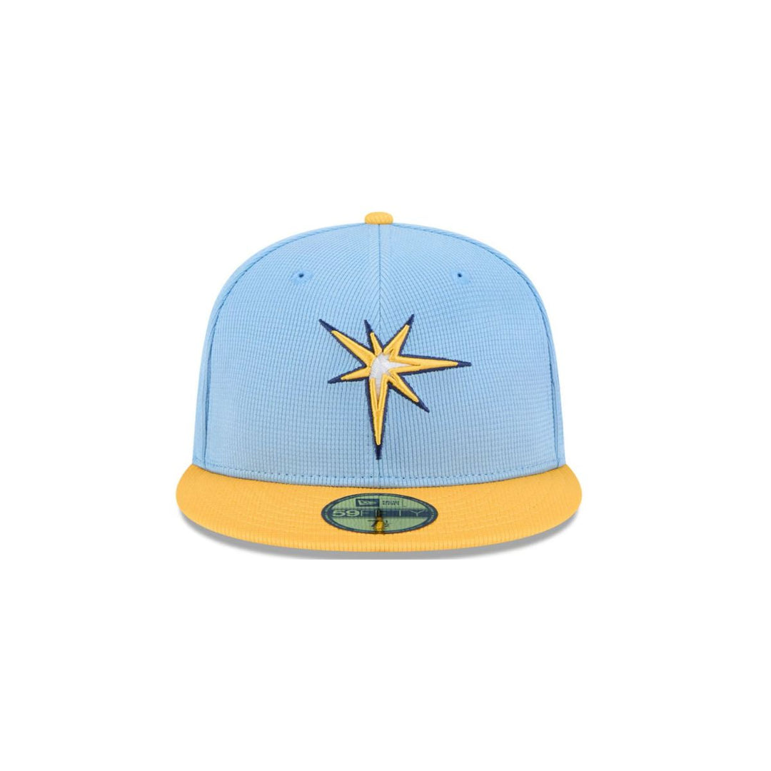 Rays New Era Youth Light Blue/Yellow Burst 2025 Spring Training On-Field 59Fifty Fitted Hat