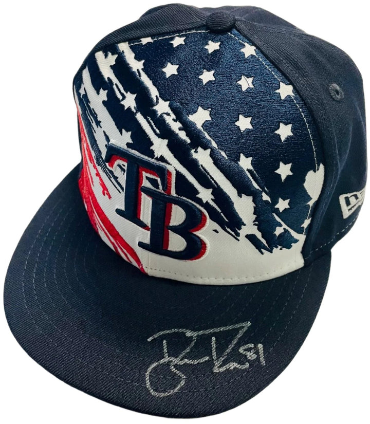 Rays Ryan Thompson Game Used Authentic Autographed Stars & Stripes Day Hat