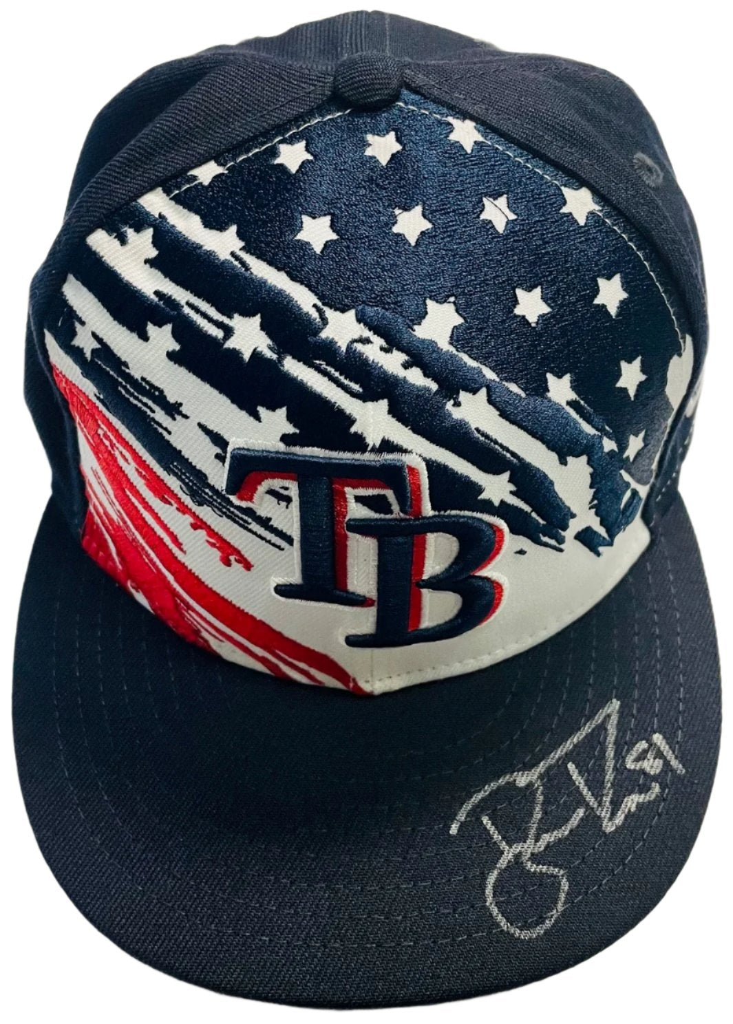 Rays Ryan Thompson Game Used Authentic Autographed Stars & Stripes Day Hat