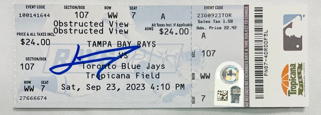 Rays Junior Caminero Autographed MLB Debut Game Ticket