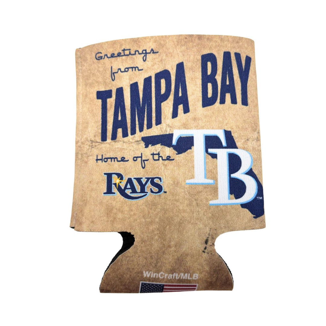 Rays WinCraft Brown Navy "Greetings from Tampa Bay" Two Sided Can Cooler