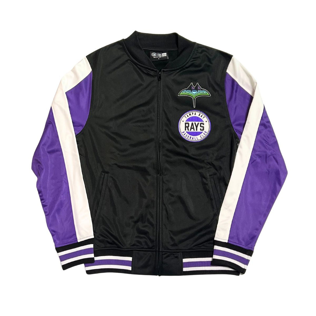 Rays Men's New Era Black Purple City Connect Skyray Track Jacket