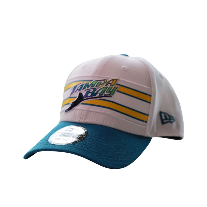 Rays New Era White Teal Stripes Tampa Bay Devil Rays 39Thirty Flex Fit Hat