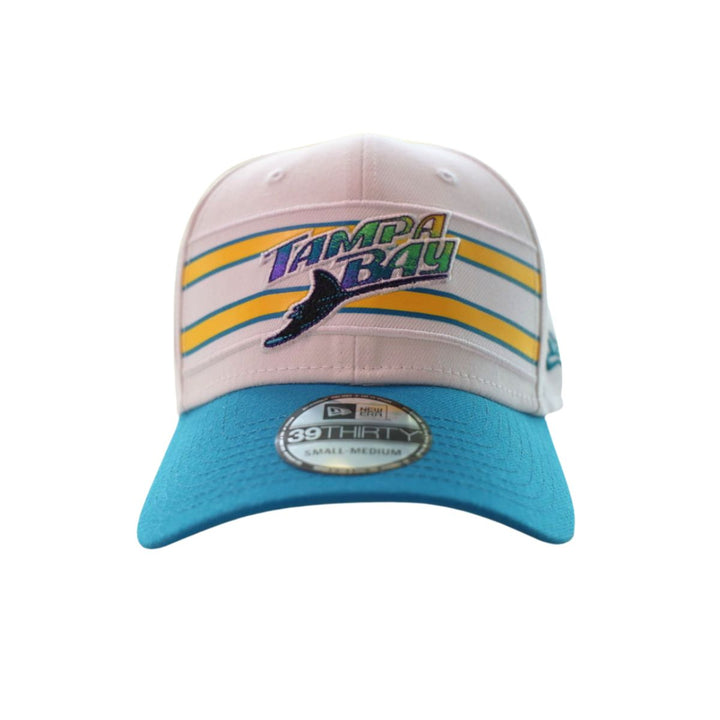 Rays New Era White Teal Stripes Tampa Bay Devil Rays 39Thirty Flex Fit Hat