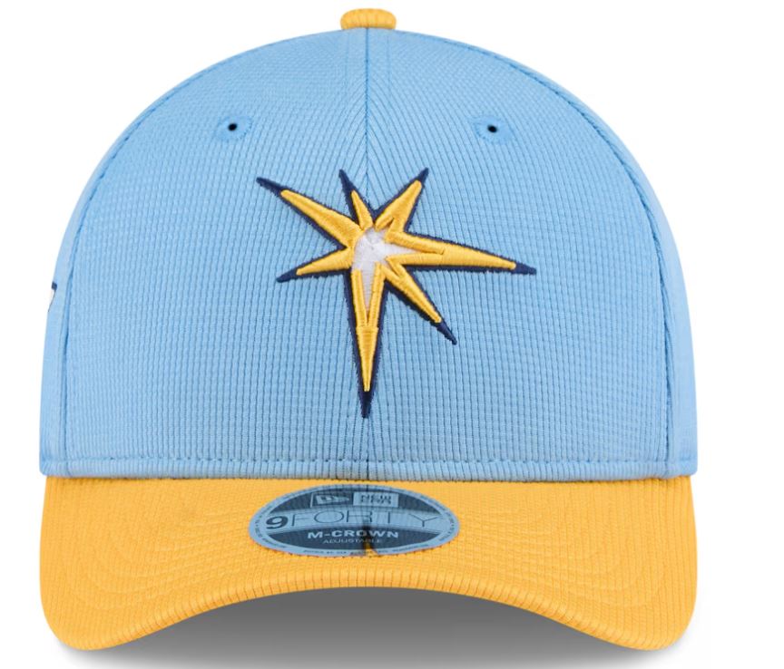 Rays New Era Light Blue/Yellow Burst 2025 Spring Training On Field 9Forty M-Crown Snapback Hat