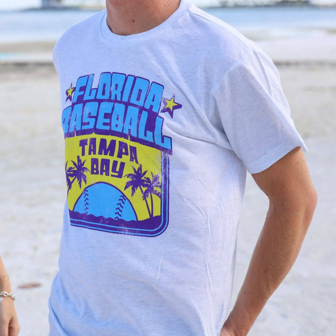 LIGHT GREY TAMPA BAY BASEBALL SUNSET SPORTIQE T-SHIRT - The Bay Republic | Team Store of the Tampa Bay Rays & Rowdies