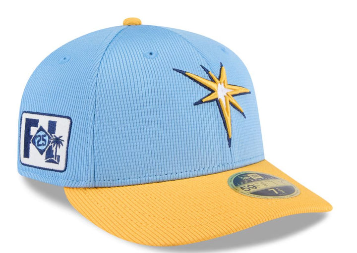 Rays New Era Light Blue/Yellow Burst 2025 Spring Training On-Field Low Profile 59Fifty Fitted Hat