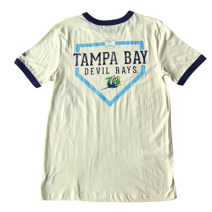 Rays Men's New Era Cream Devil Rays Home Plate Ringer T-Shirt