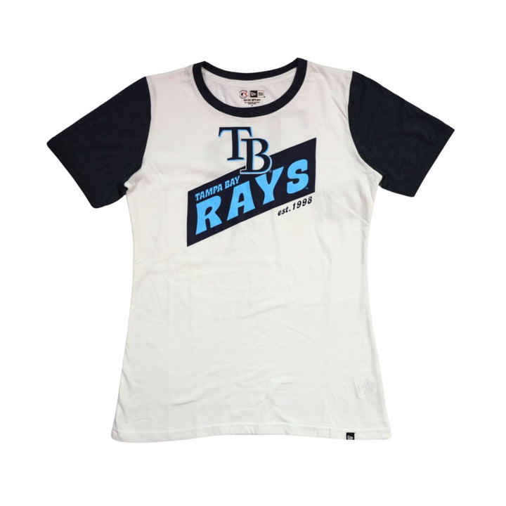 Rays Women's New Era White Blue Raglan T-Shirt