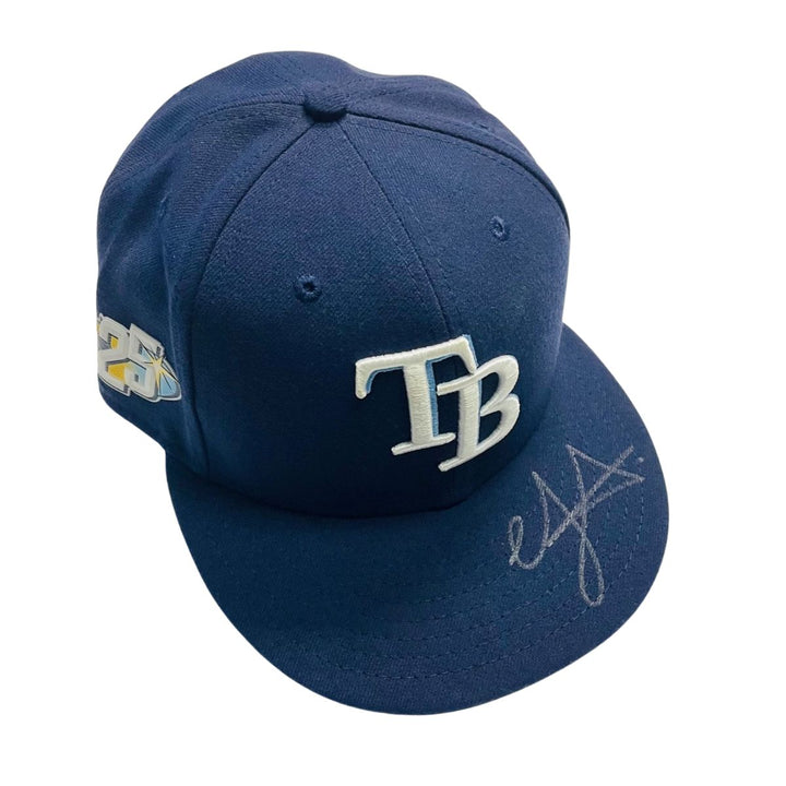 Rays Jonathan Aranda Team Issued Authentic Autographed 25th Anniversary TB Hat