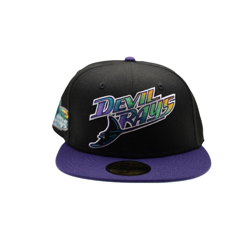 RAYS BLACK AND PURPLE RETRO SCRIPT DEVIL RAYS 59FIFTY NEW ERA FITTED HAT - The Bay Republic | Team Store of the Tampa Bay Rays & Rowdies