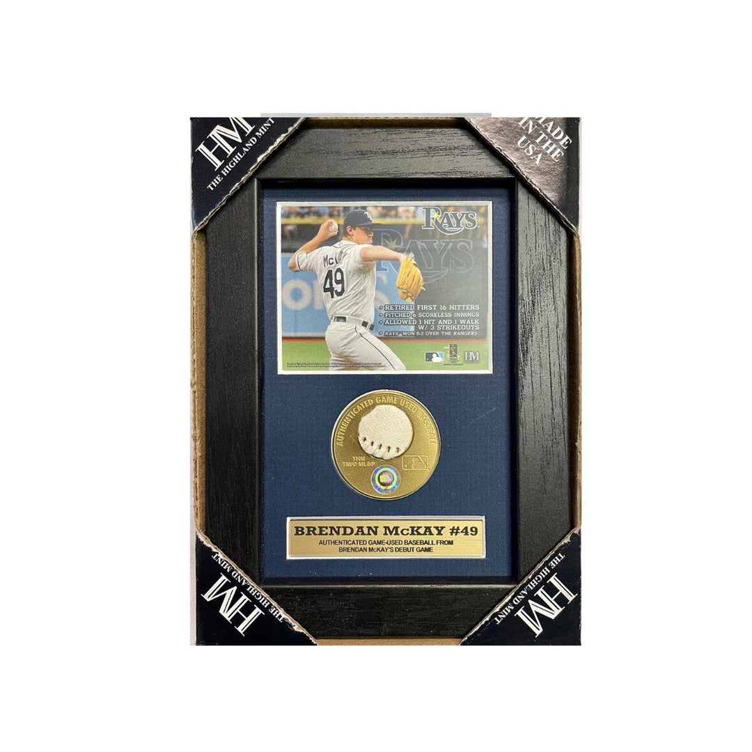 RAYS BRENDAN MCKAY AUTHENTIC DEBUT GAME-USED BASEBALL PIECE DISPLAY - The Bay Republic | Team Store of the Tampa Bay Rays & Rowdies