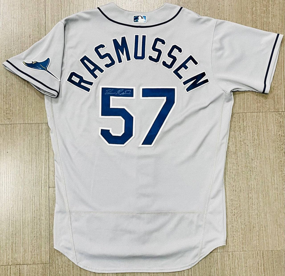 RAYS DREW RASMUSSEN TEAM ISSUED AUTHENTIC AUTOGRAPHED GREY RAYS JERSEY - The Bay Republic | Team Store of the Tampa Bay Rays & Rowdies