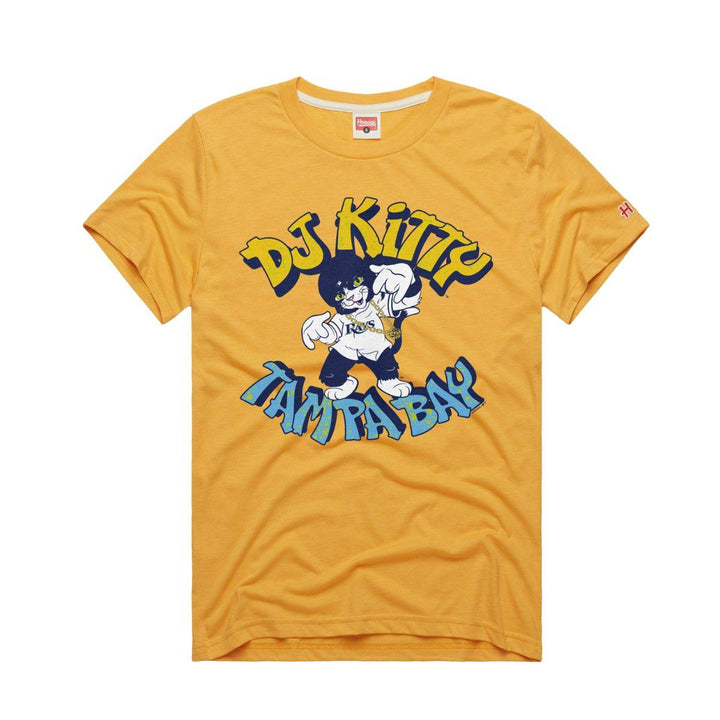 Rays Homage Yellow DJ Kitty Mascot T-Shirt - The Bay Republic | Team Store of the Tampa Bay Rays & Rowdies