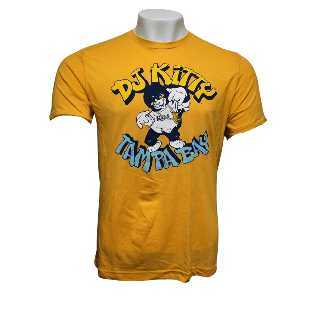 Rays Homage Yellow DJ Kitty Mascot T-Shirt - The Bay Republic | Team Store of the Tampa Bay Rays & Rowdies