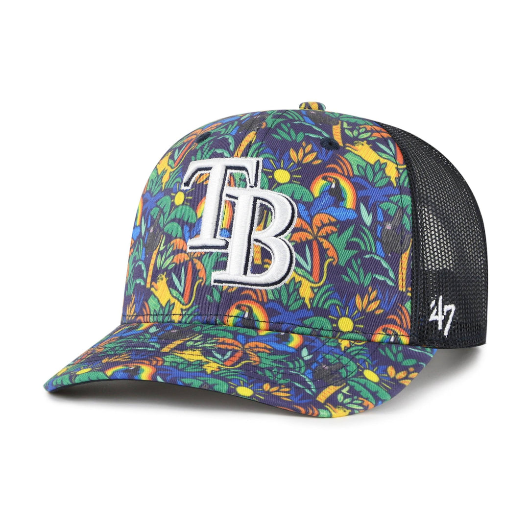 Rays Kids '47 Brand Black Jungle TB Trucker Adjustable Hat - The Bay Republic | Team Store of the Tampa Bay Rays & Rowdies