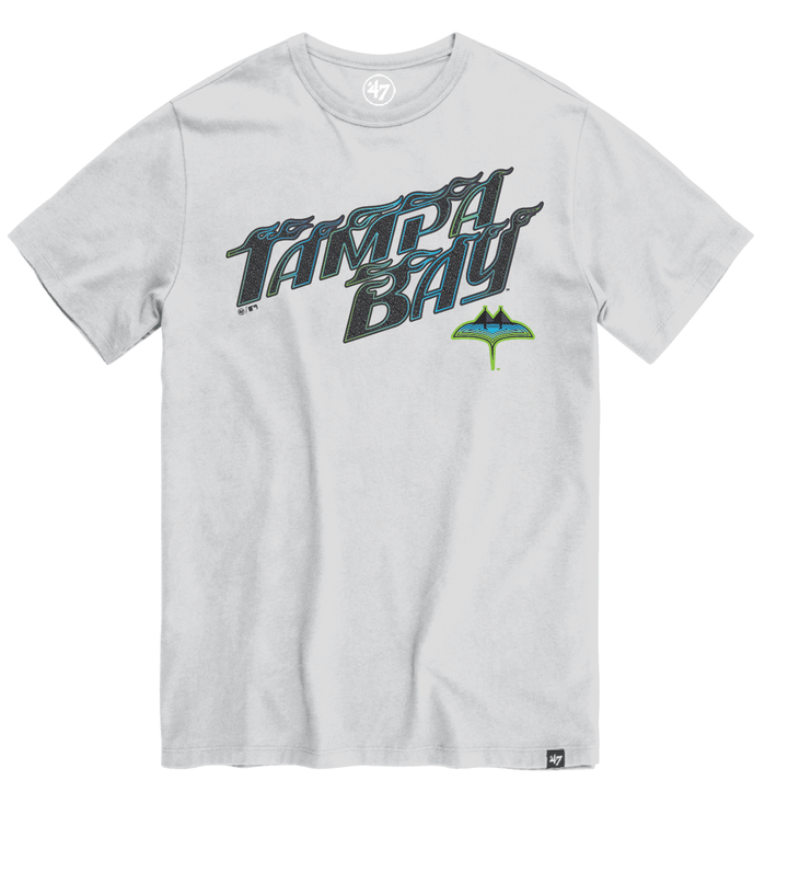 Rays Men's '47 Brand Grey City Connect Flames Wordmark T-Shirt - The Bay Republic | Team Store of the Tampa Bay Rays & Rowdies