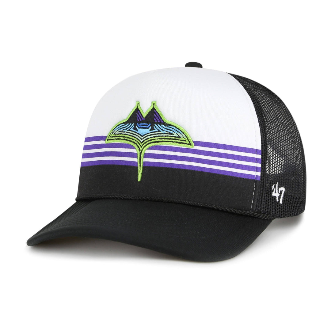 Rays Men's '47 Brand White Black City Connect Skyray Liftoff Trucker Adjustable Hat - The Bay Republic | Team Store of the Tampa Bay Rays & Rowdies