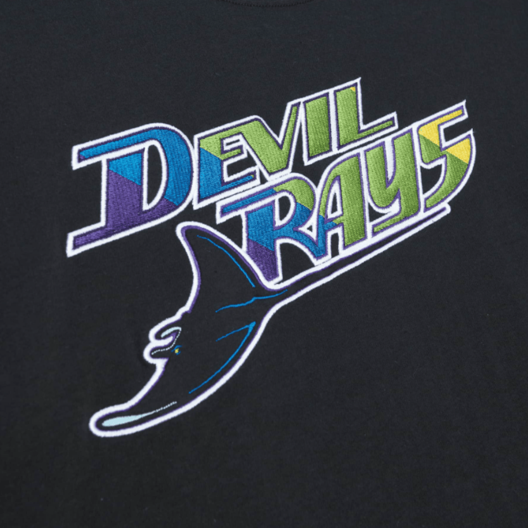 RAYS MEN'S BLACK COLORBLOCK DEVIL RAYS MITCHELL AND NESS T-SHIRT - The Bay Republic | Team Store of the Tampa Bay Rays & Rowdies