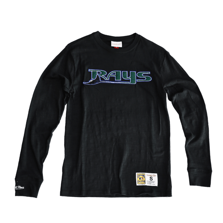RAYS MEN'S BLACK LEGENDARY SLUB LONG SLEEVE MITCHELL AND NESS T-SHIRT - The Bay Republic | Team Store of the Tampa Bay Rays & Rowdies