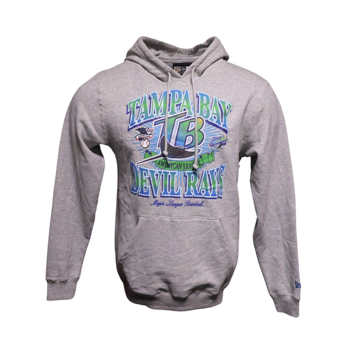 RAYS MEN'S LIGHT GREY DISTRESSED DEVIL RAYS NEW ERA HOODIE - The Bay Republic | Team Store of the Tampa Bay Rays & Rowdies